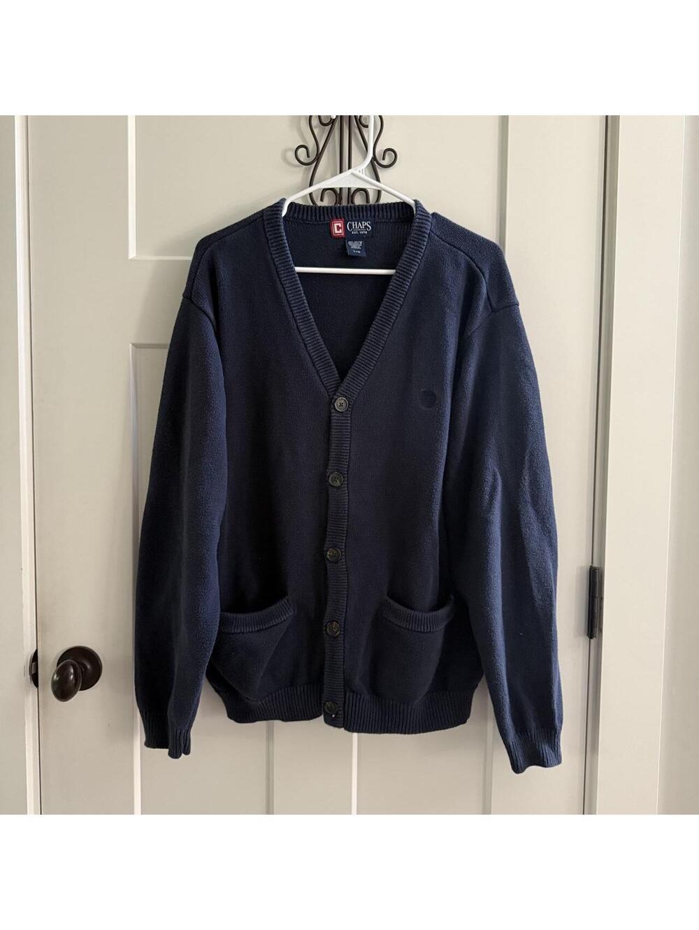🧶 Chaps Navy Grandpa Cardigan - Picture 2 of 7